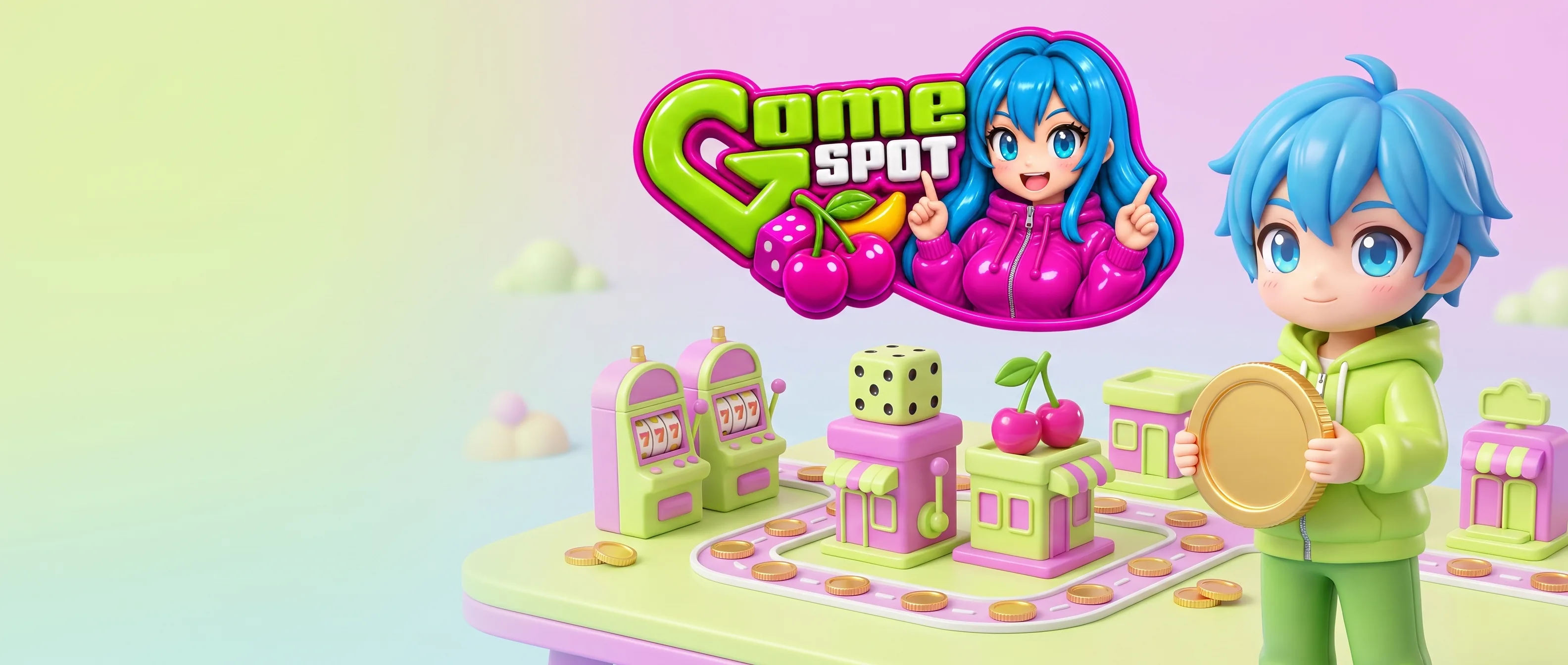 GameSpot Casino lime and pink gaming illustration